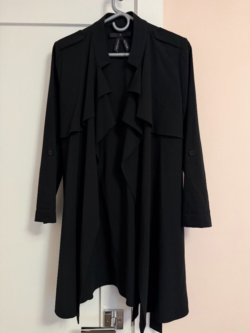 Bread n Butter Drape Front Long Open Jacket Small Black